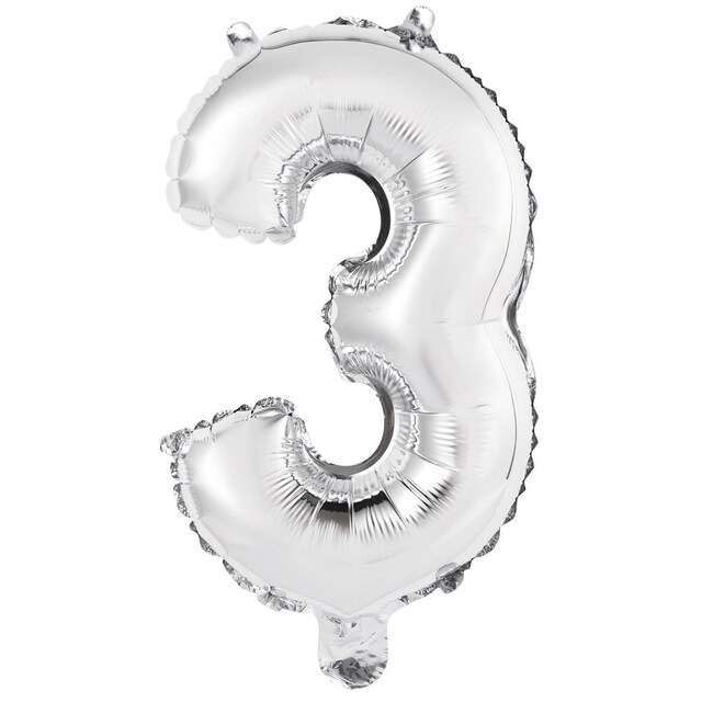 Imagen 0 de Pack de Globo 35Cm Auto-Inflable Numero : 3 Plata Liragram