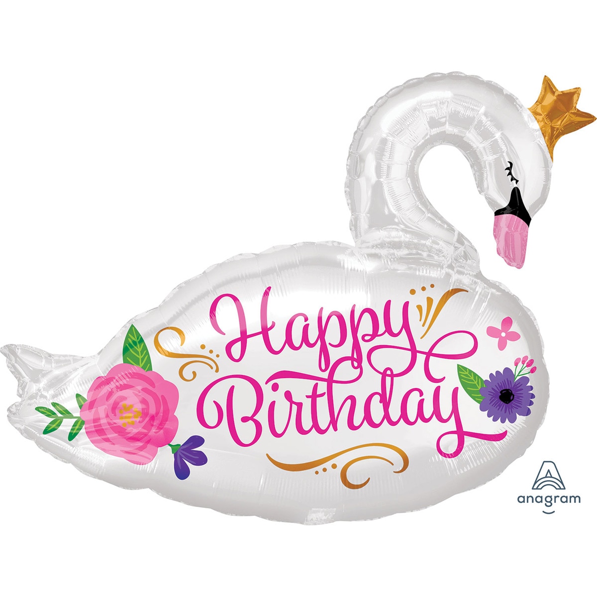 Imagen 0 de Pack de globo forma helio happy birthday beautiful swan 73cm 55cm Liragram