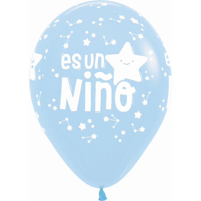 Imagen 0 de Pack de 12 Globos Latex Pastel Azul Es Una Niño Estrellas 30Cm Liragram