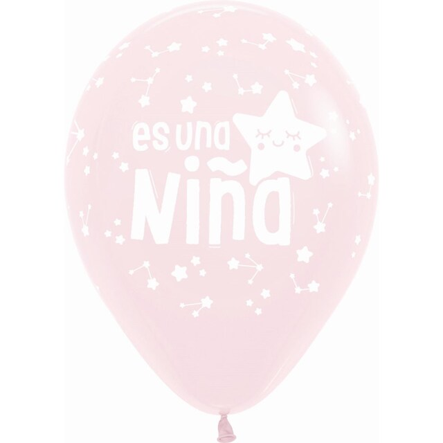 Imagen 0 de Pack de 12 Globos Latex Pastel Rosa Es Una Niña Estrellas 30Cm Liragram