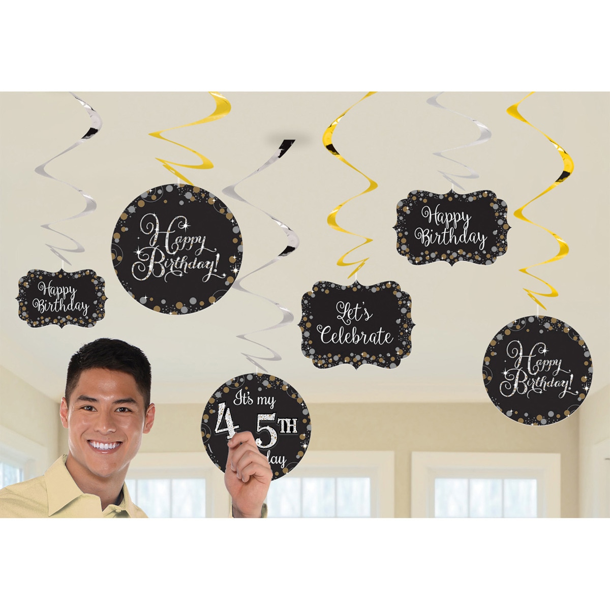 Imagen 0 de Pack de 12 Tiras Decoracion Espiral Happy Bday Oro 61Cm Liragram