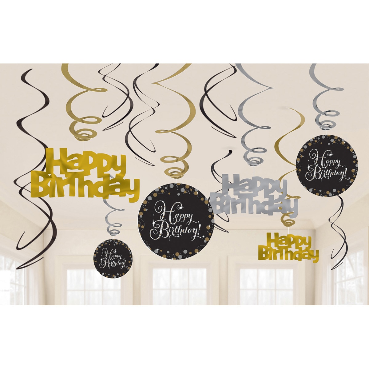 Pack de 12 Tiras Decoracion Espiral Spark. Celeb. Gold 61Cm Liragram 1