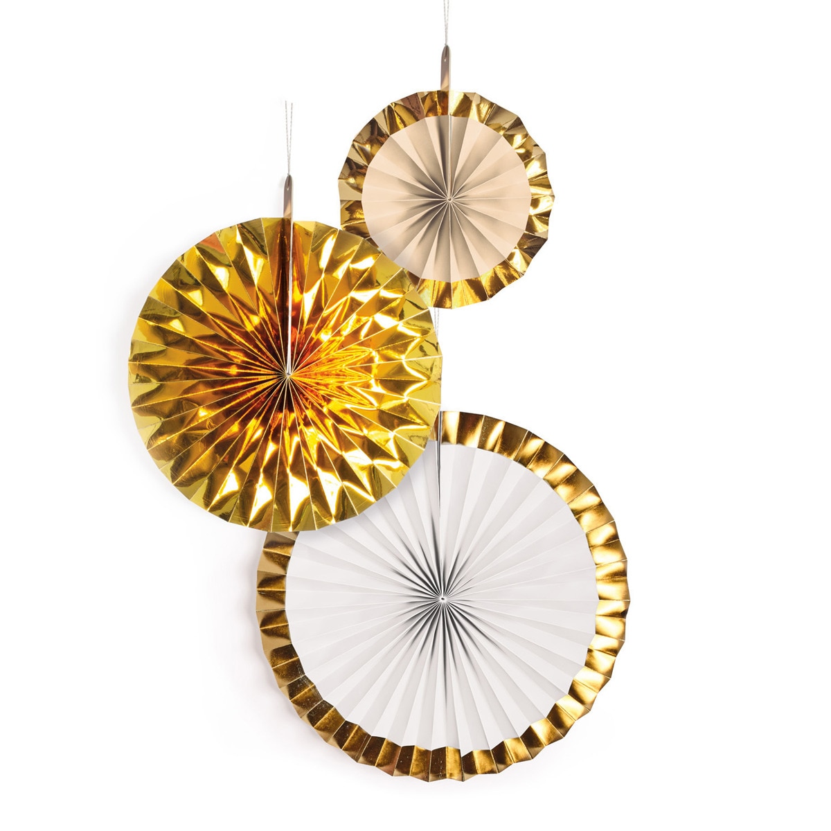 Imagen 0 de Pack de 3 Abanicos Decoracion Oro De Papel Del Cepillo 18Cmx30Cmx38 Cm Liragram