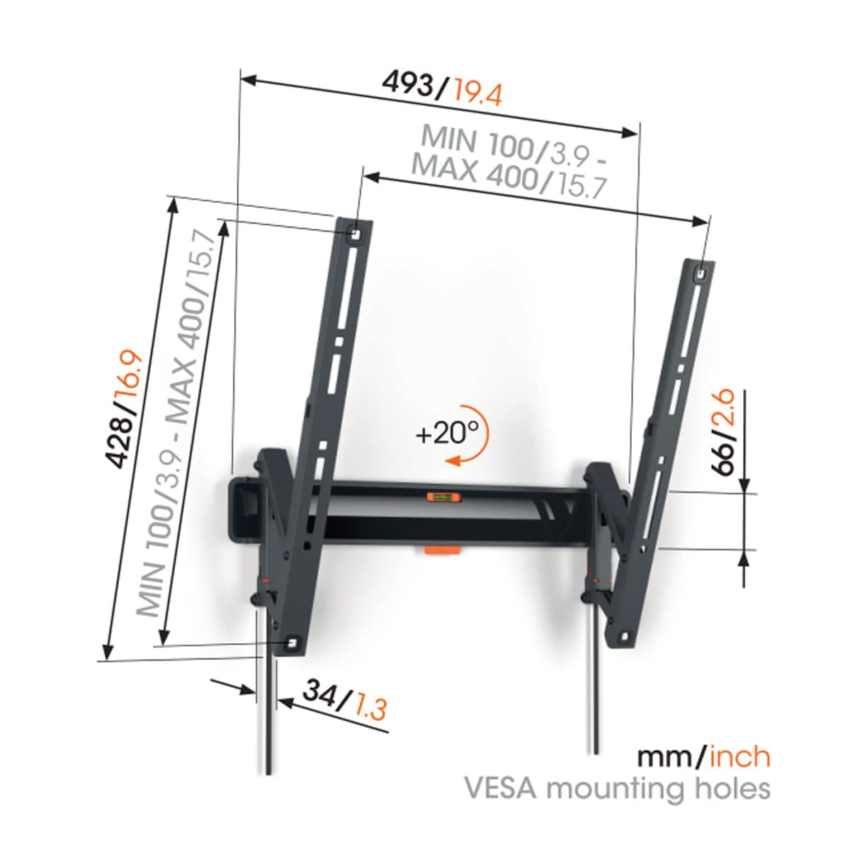 Suporte de Parede Inclinável para TV TVM 3415 da Vogel de 32" a 65" até 25 kg Preto-8