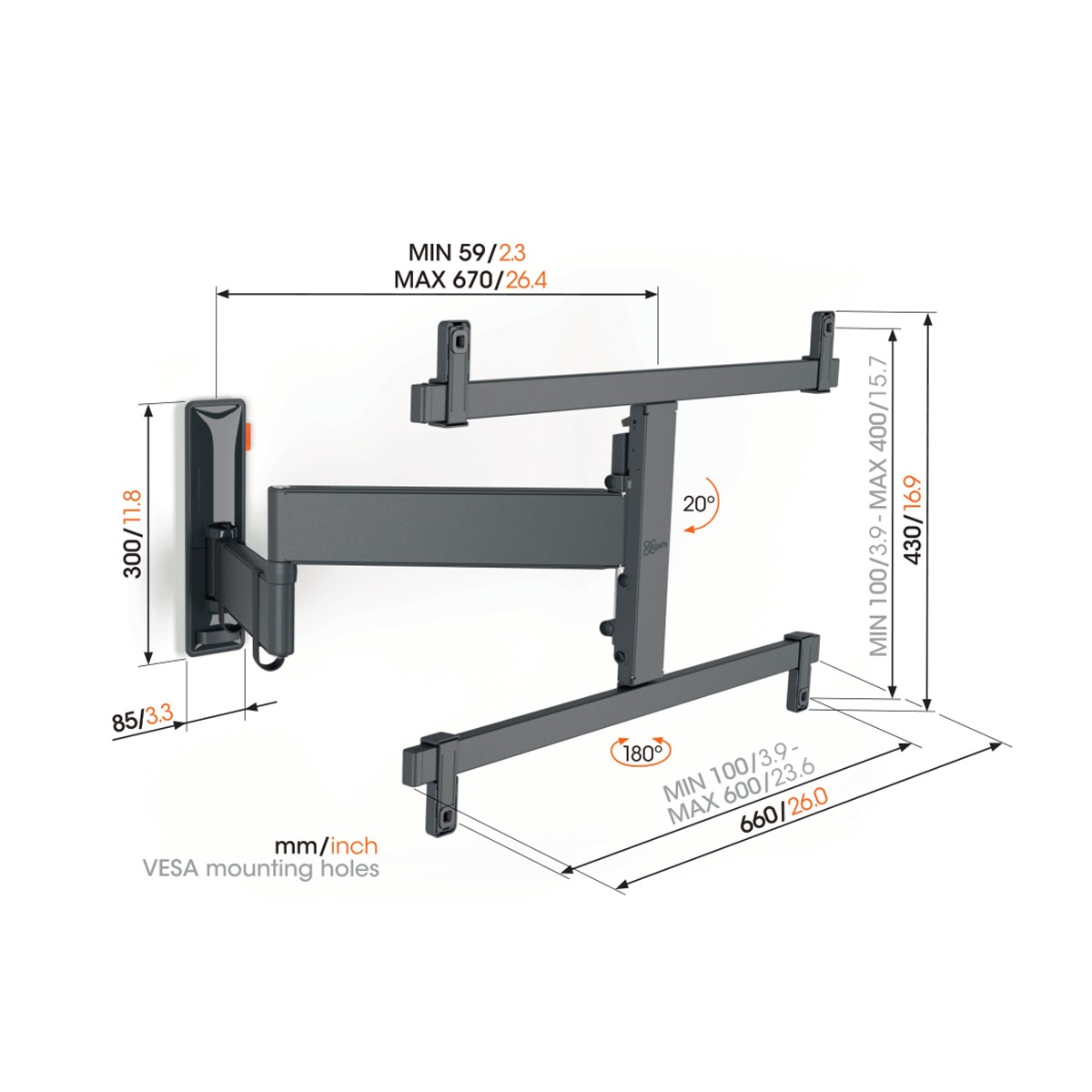 Soporte de pared giratorio hasta 180º Vogel's TVM 3665 para TV OLED de 42" a 77"  hasta 35 kg Negro-8