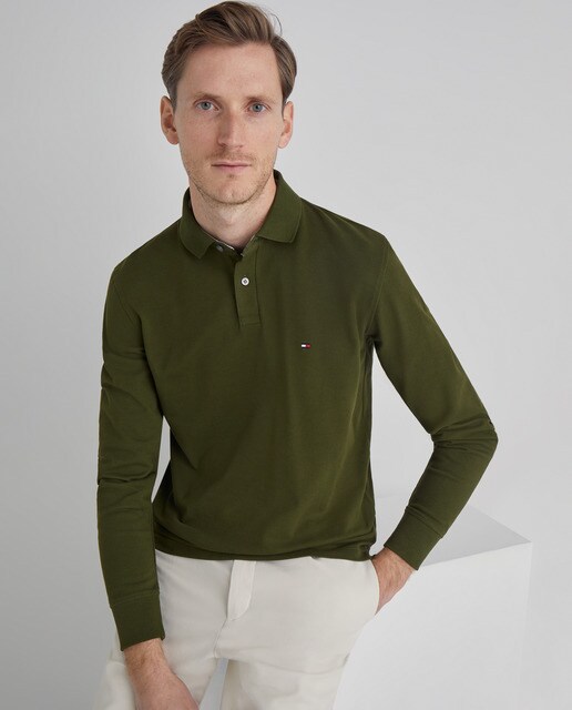 Polo piqué básico de hombre con algodón orgánico verde regular de manga  larga · Tommy Hilfiger · El Corte Inglés