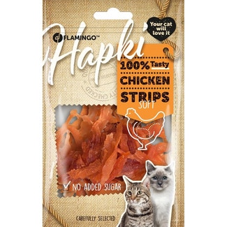 Hapki snack para gatos tiras suaves de pollo envase 85 g - Flamingo