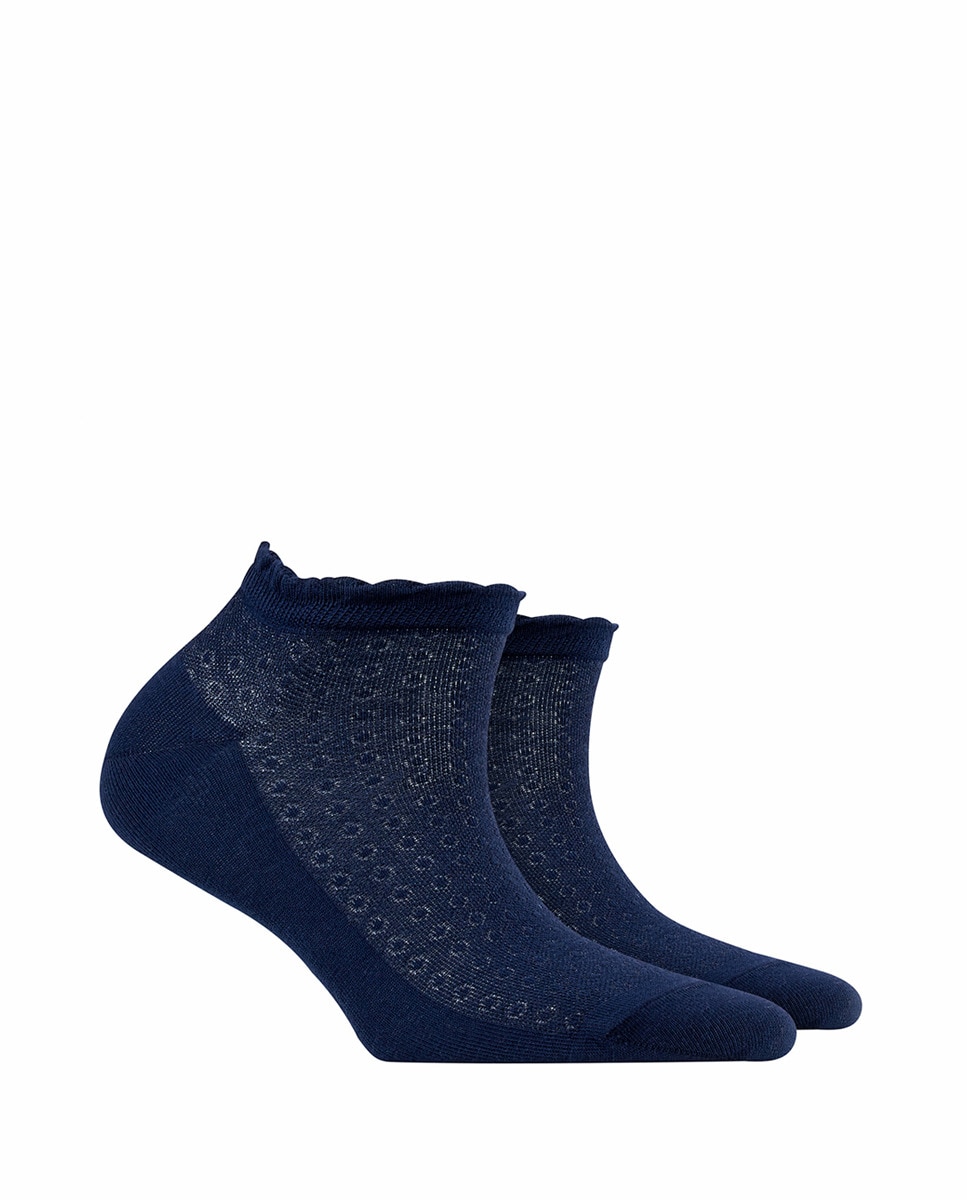 Meias pelo tornozelo com brocado Azul-marinho-1