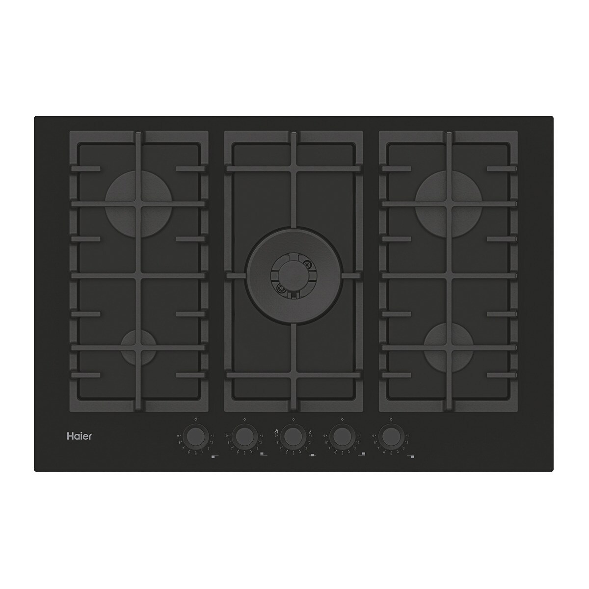 Placa gas Haier 5 quemadores cristal negro Series 2- HAVG75S2B Negro-1