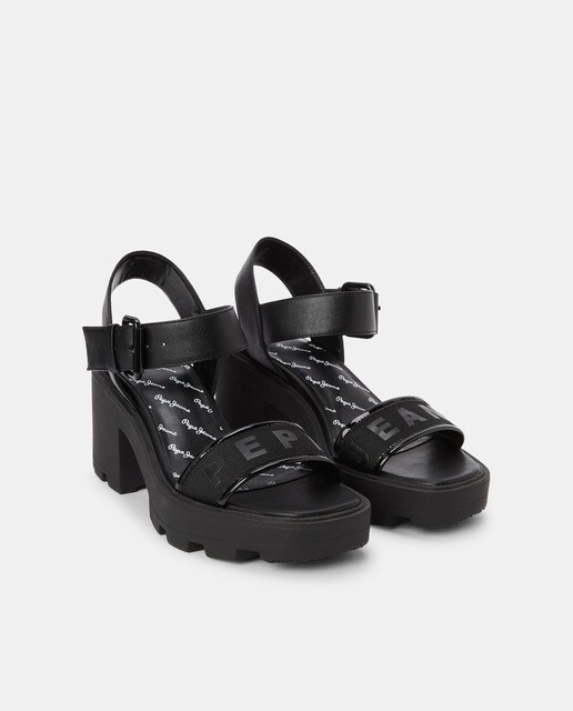 Sandalias de tacón de mujer en color negro con logotipo · Pepe Jeans · El  Corte Inglés