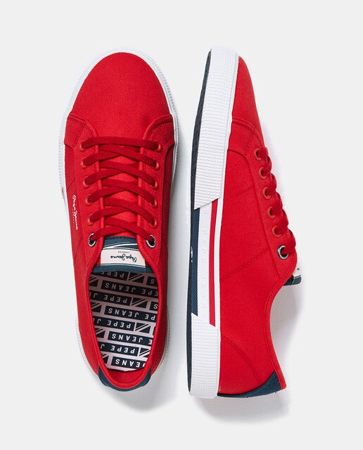 Zapatillas de hombre de lona en rojo con cierre de cordones · Pepe Jeans ·  El Corte Inglés