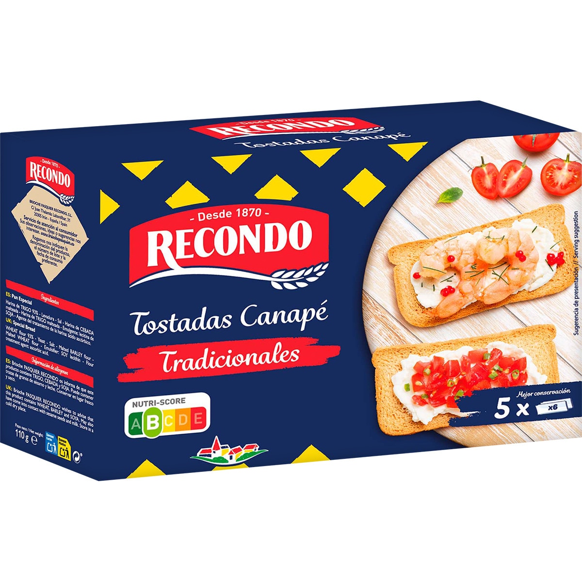 tostadas para canapé tradicionales 5 packs de 6 unidades estuche 100 g
