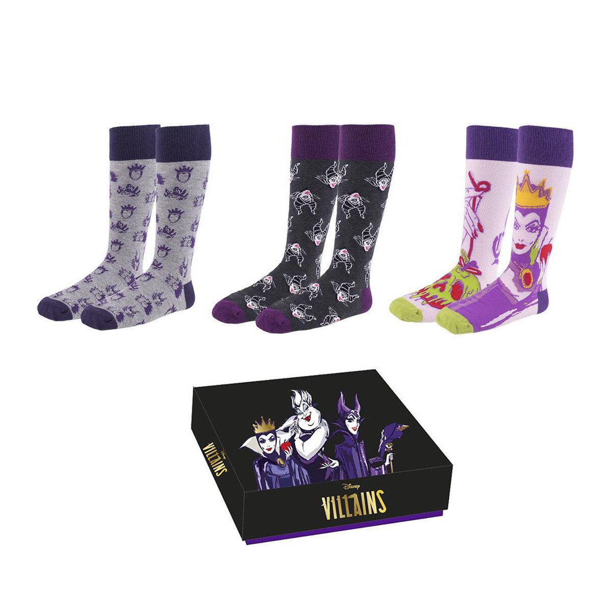 Conjunto de 3 Pares de Meias - Vilãs Disney - Maléfica, Úrsula e a Rainha Má 1