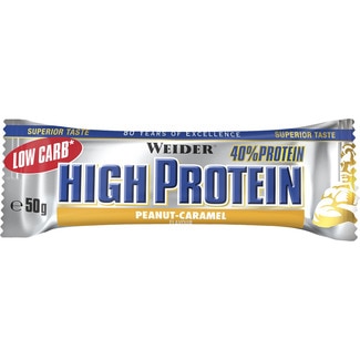 barrita 40% proteínas baja en carbohidratos sabor cacahuete y caramelo envase 50 g - Weider