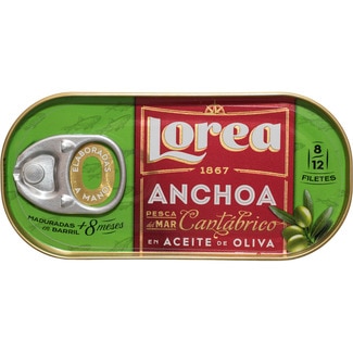 filetes de anchoa del Cantábrico en aceite de oliva lata 30 g neto escurrido - Lorea