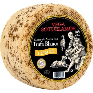 queso curado de oveja con trufa blanca elaborado con leche pasteurizada peso aproximado pieza 3,5 kg maduración mínima 5-6 meses - Vega Sotuelamos