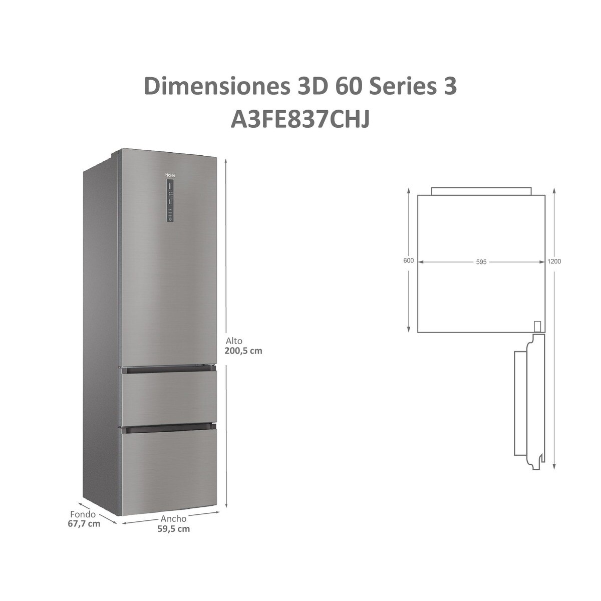 Frigorífico Combi Haier Total No Frost 3D 60 Series 3 - A3FE837CHJ Inox-5