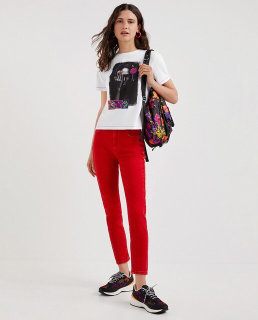 Camiseta de mujer con imagen y pespuntes · Desigual · El Corte Inglés