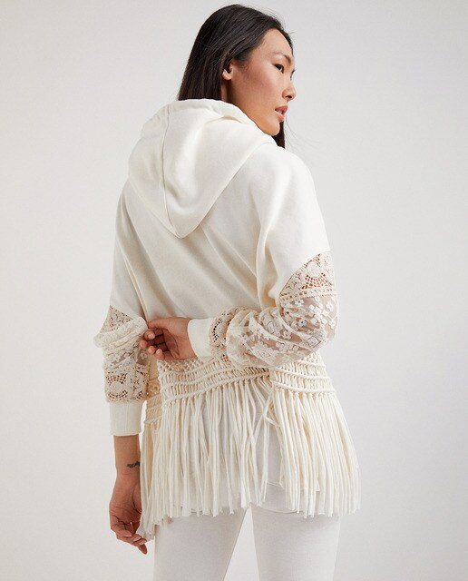 Sudadera de mujer con flecos y encaje beige · Desigual · El Corte Inglés