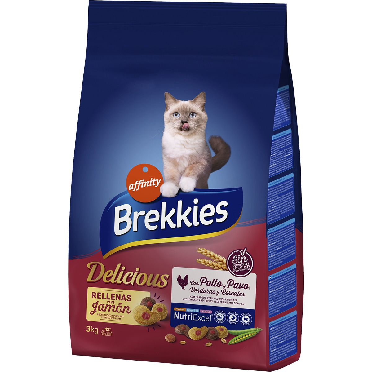 Delicious pienso para gatos adultos con selección de aves verduras y cereales bolsa 3 kg