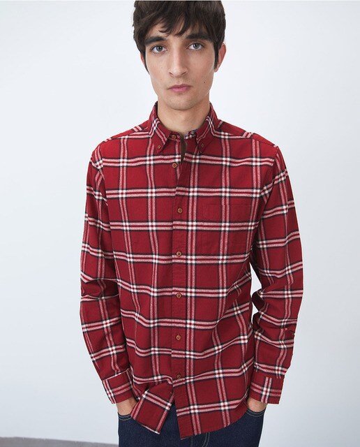 Camisa de hombre regular de cuadros roja · Sfera · El Corte Inglés