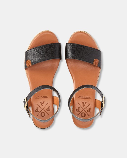 Sandalias de cuña de mujer en piel de color negro con plataforma · Popa ·  El Corte Inglés