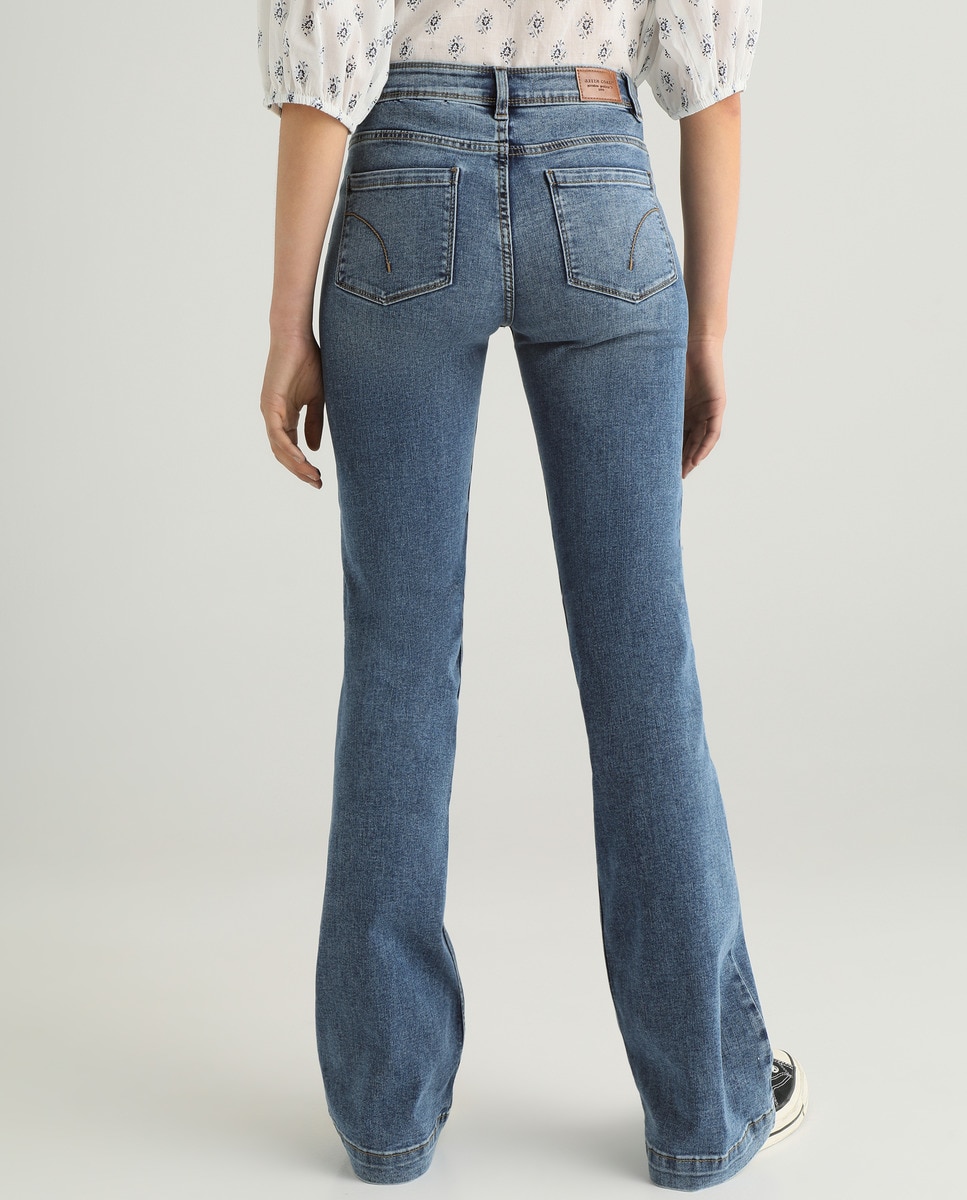 Jeans regular com cinco bolsos Azul-3