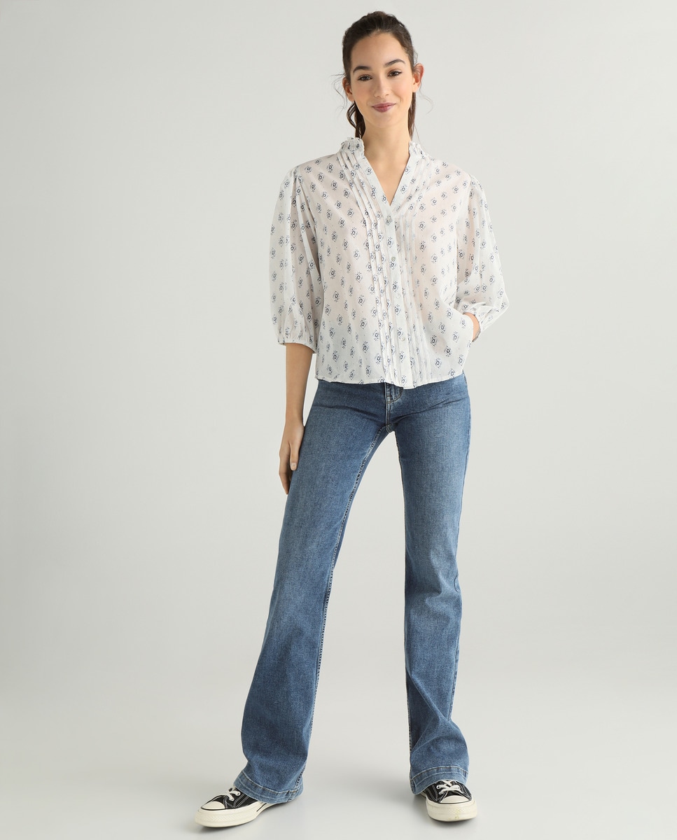 Jeans regular com cinco bolsos Azul-1