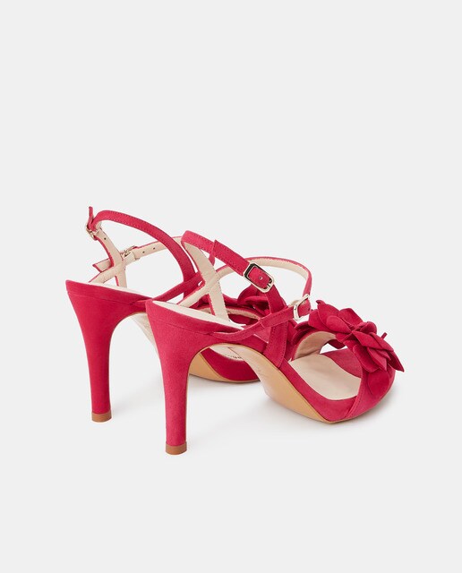 Sandalias de tacón de mujer en ante de color fucsia con detalle de flores  en la pala · Lodi · El Corte Inglés