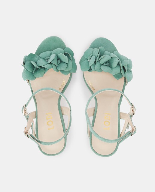 Sandalias de tacón de mujer en ante de color verde con detalle de flores en  la pala · Lodi · El Corte Inglés