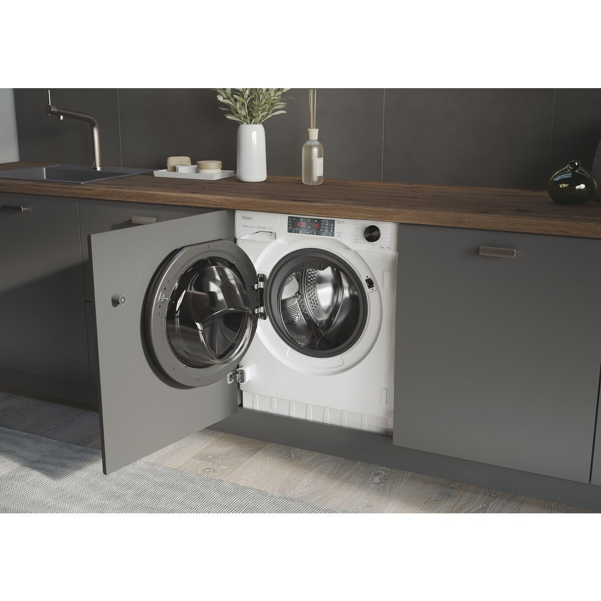 Máquina de Lavar e Secar Roupa Encastrável Haier HWDQ90B416FWB-S Carga Frontal Motor Inverter de 9/5 Kg e de 1600 rpm - Branco Branco-4