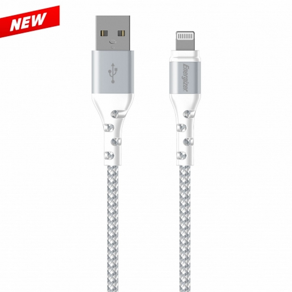 Imagem 0 de Cabo Energizer Metal / Cabo de Nylon Trançado USB-A para Lightning, 2m - Branco