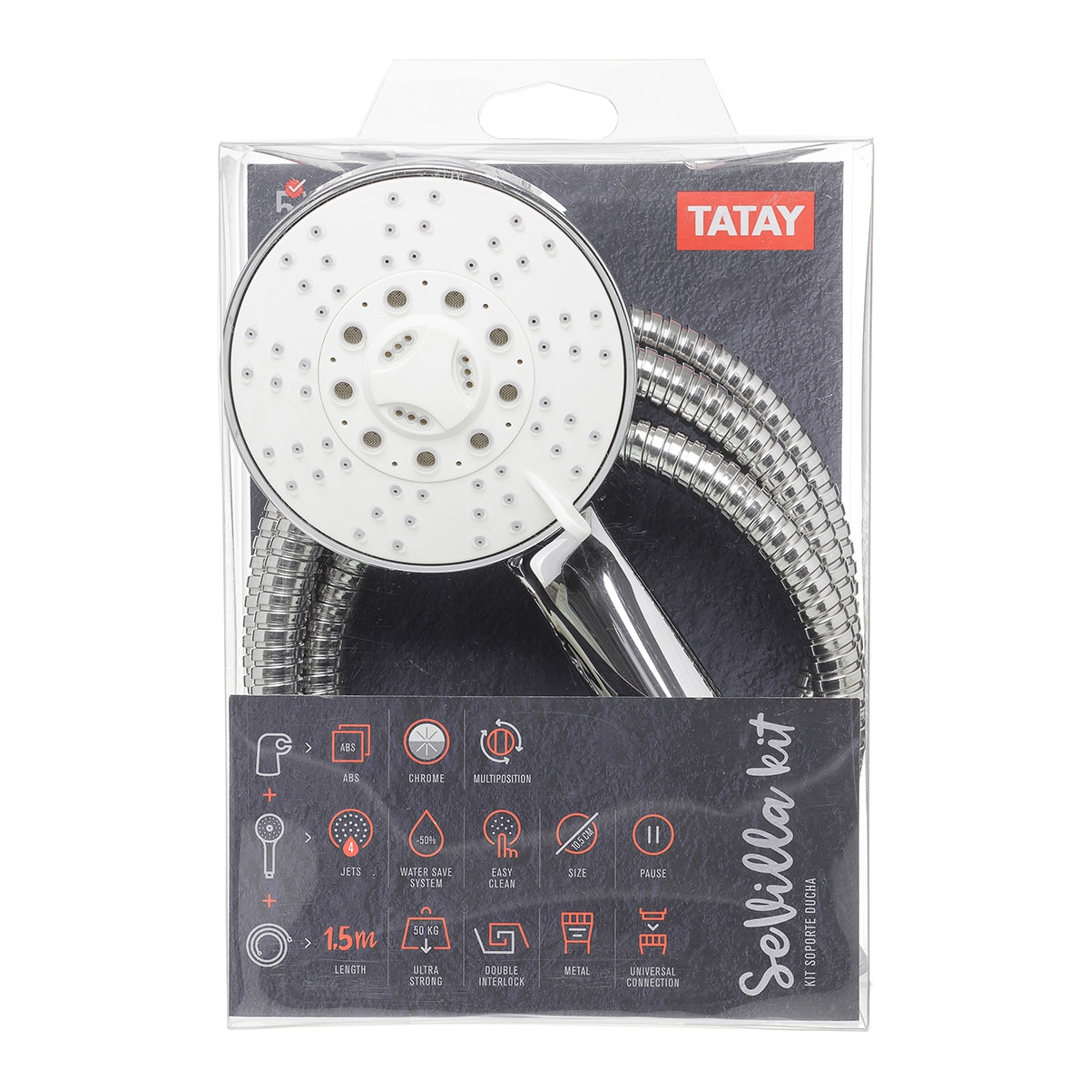 Kit Ducha + Soporte Sevilla Cromado Jet 4 Funciones Cromo-2