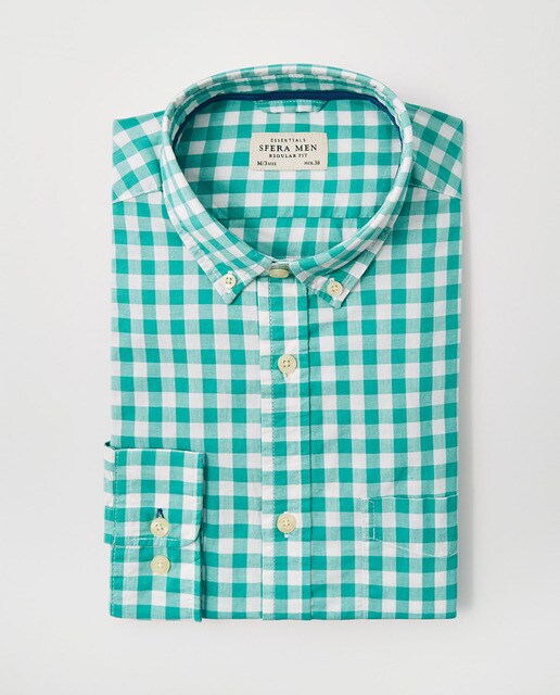 Camisa de hombre regular de cuadros verde · Sfera · El Corte Inglés