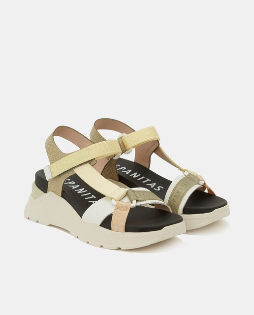 Sandalias de cuña de mujer en piel de color amarillo · Hispanitas · El  Corte Inglés
