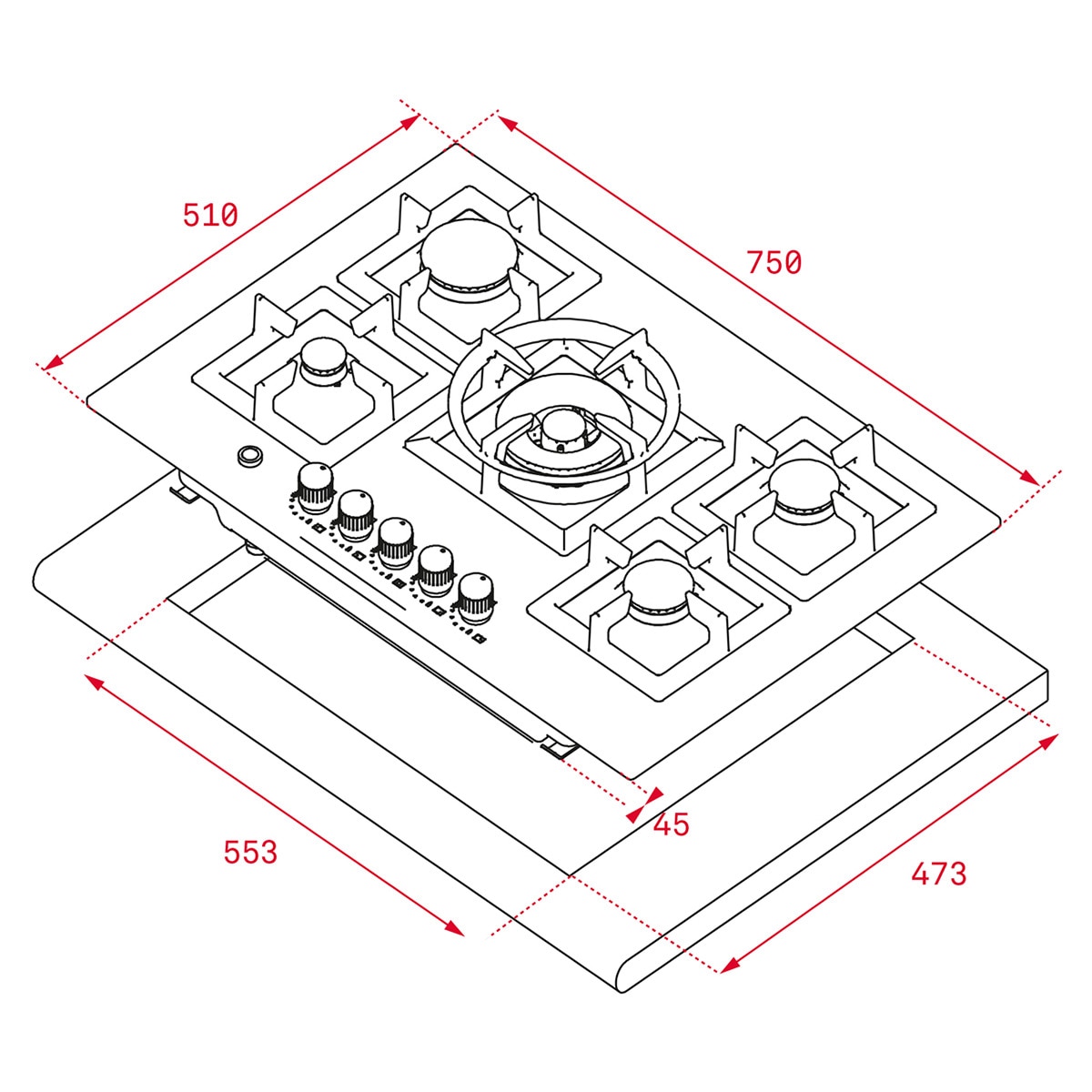 Placa gas Teka 5 quemadores - EFX 70.1 5G AI Inox-2