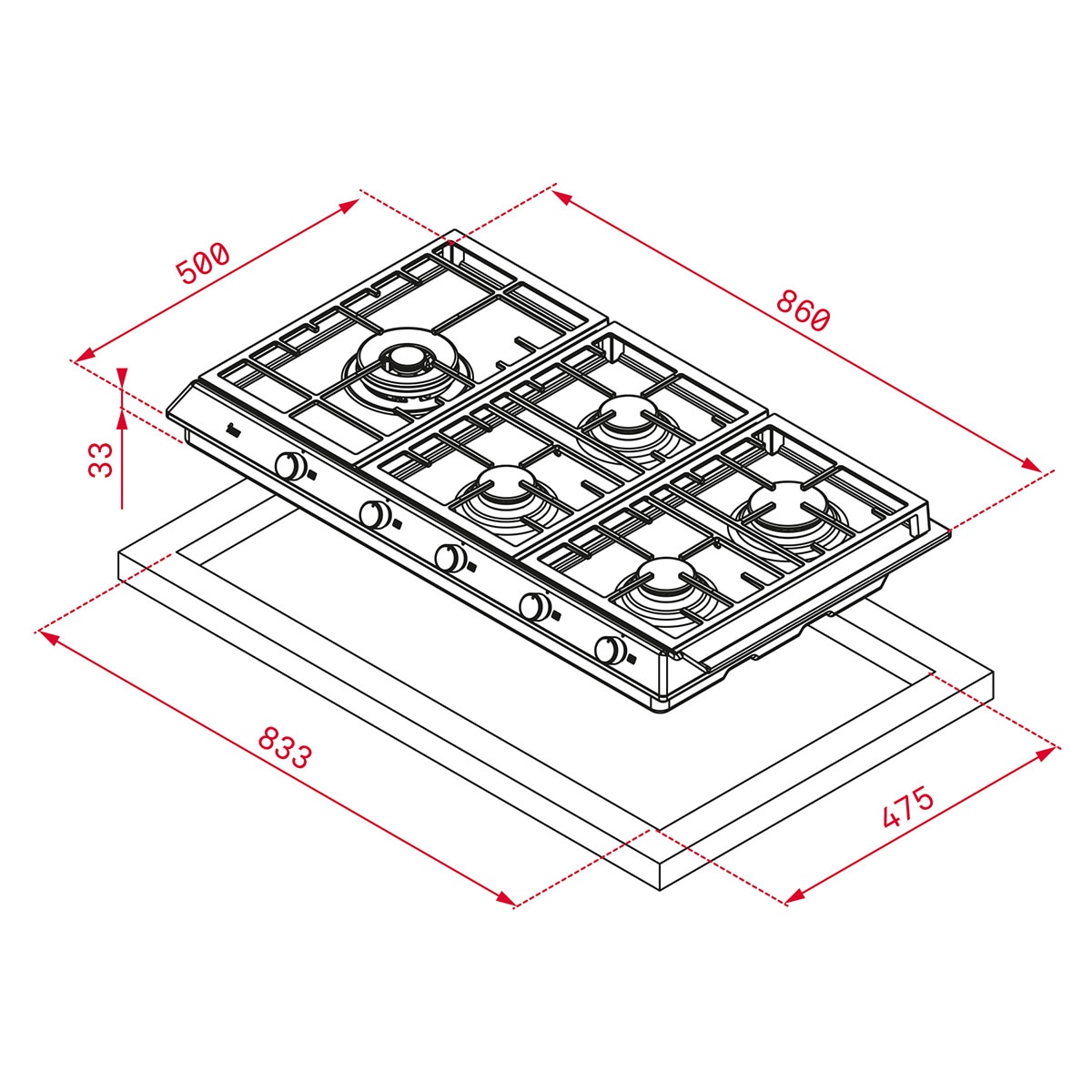 Placa gas Teka 5 quemadores - EX 90.1 5G AI Inox-2