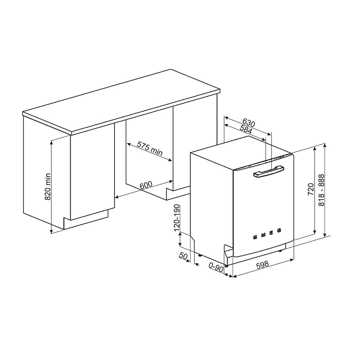 Máquina de Lavar Loiça Sob Bancada Smeg Anni 50 STFABBL3 Sistema de Lavagem Planetário, de 13 Talheres e de 60 cm - Preto Polido Preto-3