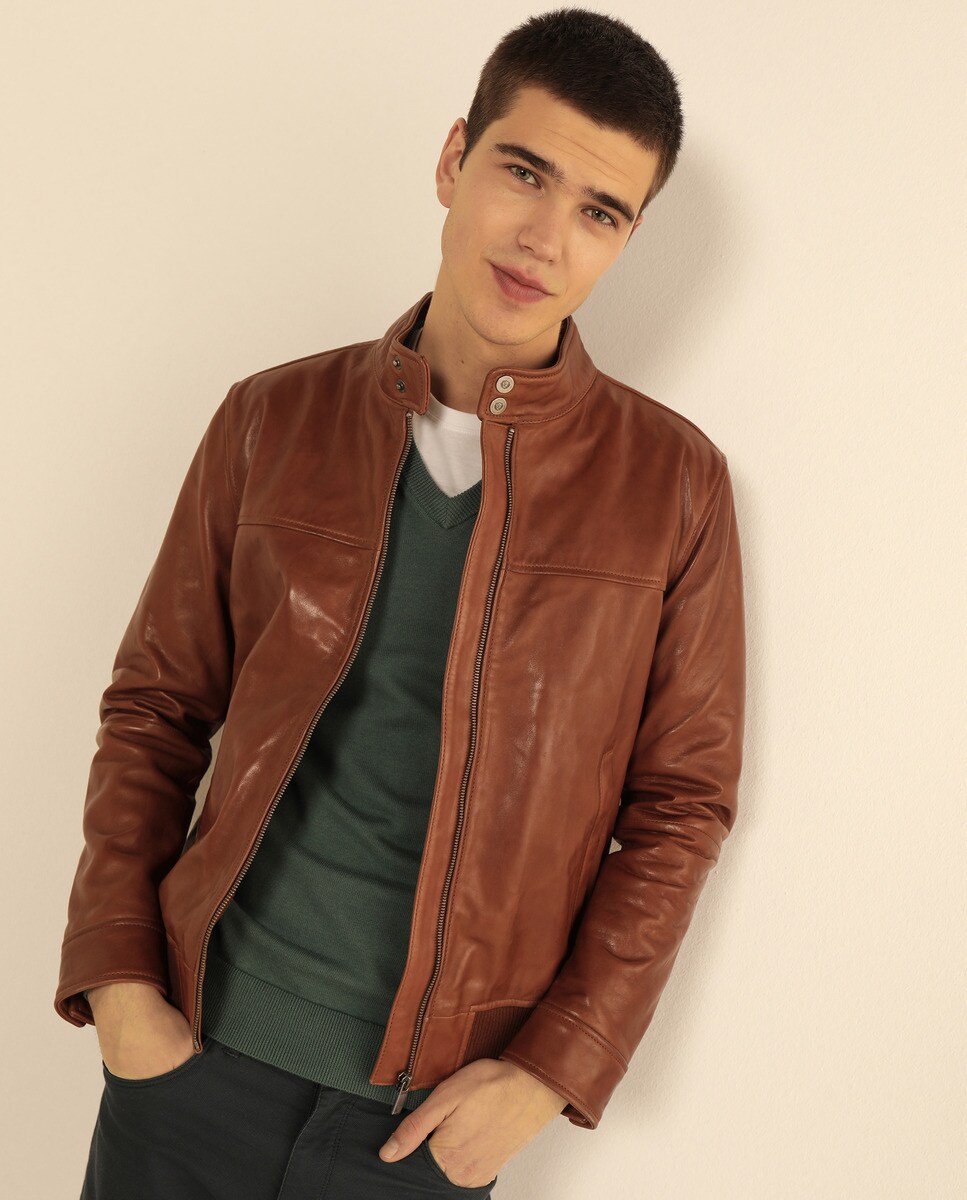 Cazadora biker de hombre marrón · Studio Classics · El Corte Inglés