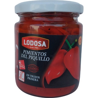 pimientos del piquillo asados en trozos DOP de Lodosa frasco 200 g neto escurrido - Lodosa