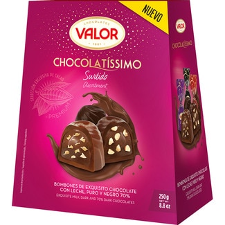 Chocolatíssimo bombones surtidos de chocolate con leche, puro y negro 70% estuche 250 g - Valor