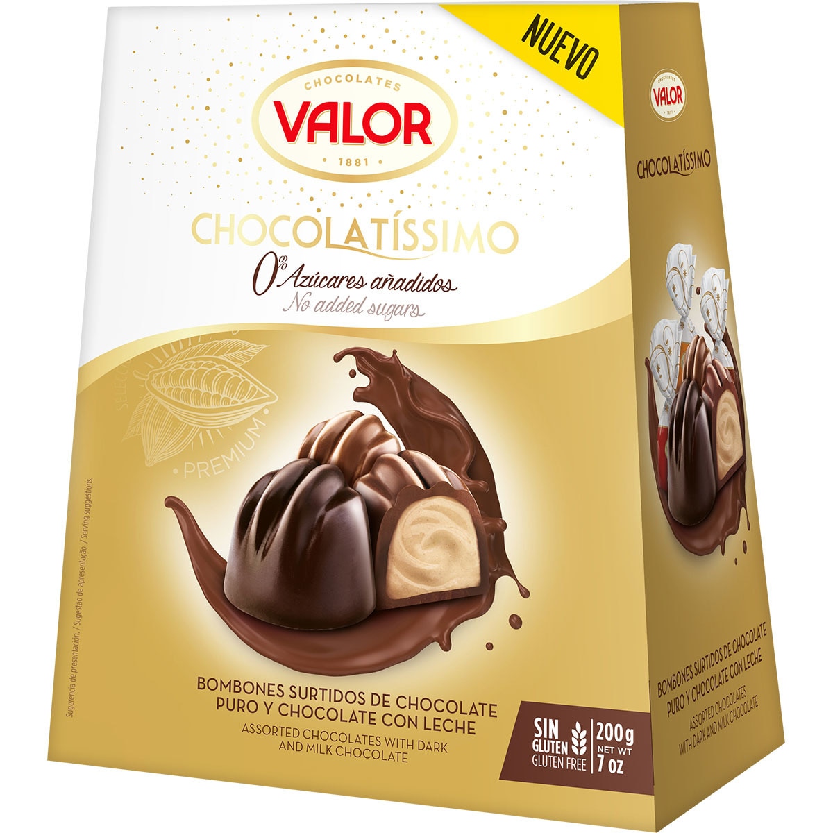 Chocolatíssimo bombones surtidos 0% azúcares añadidos y sin gluten estuche 200 g