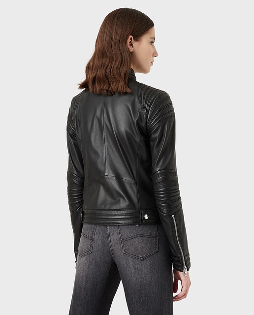 Cazadora de mujer de piel con hombros y puños acolchados · Emporio Armani · El  Corte Inglés