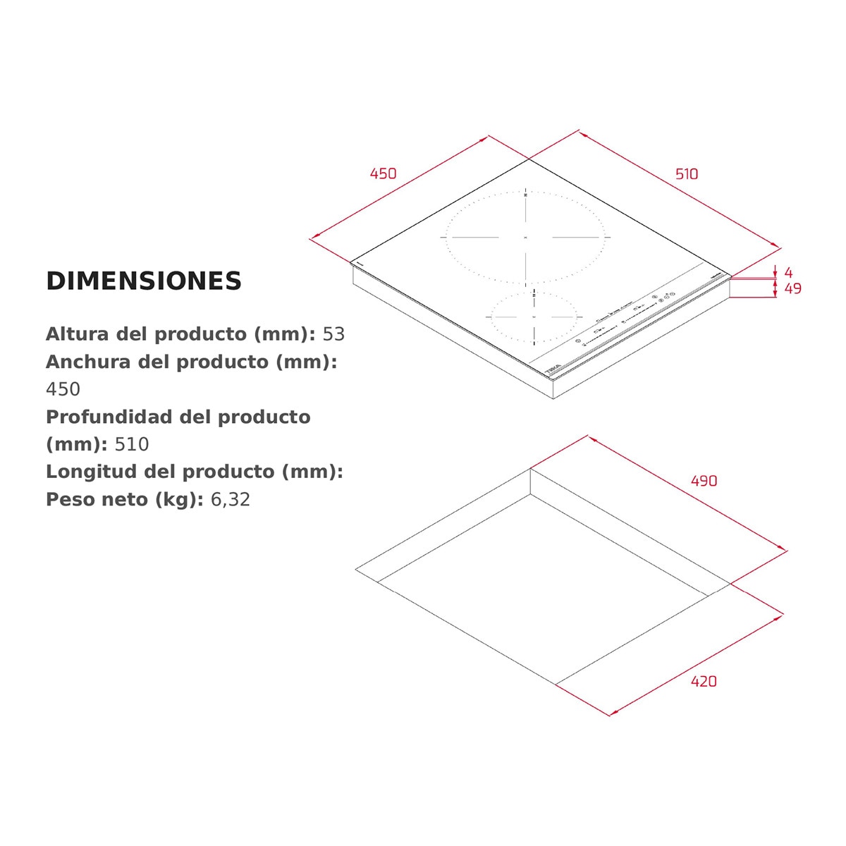 Placa modular inducción Teka táctil MultiSlider y con 2 zonas de cocción - IZC42400 MSP BK Negro-2