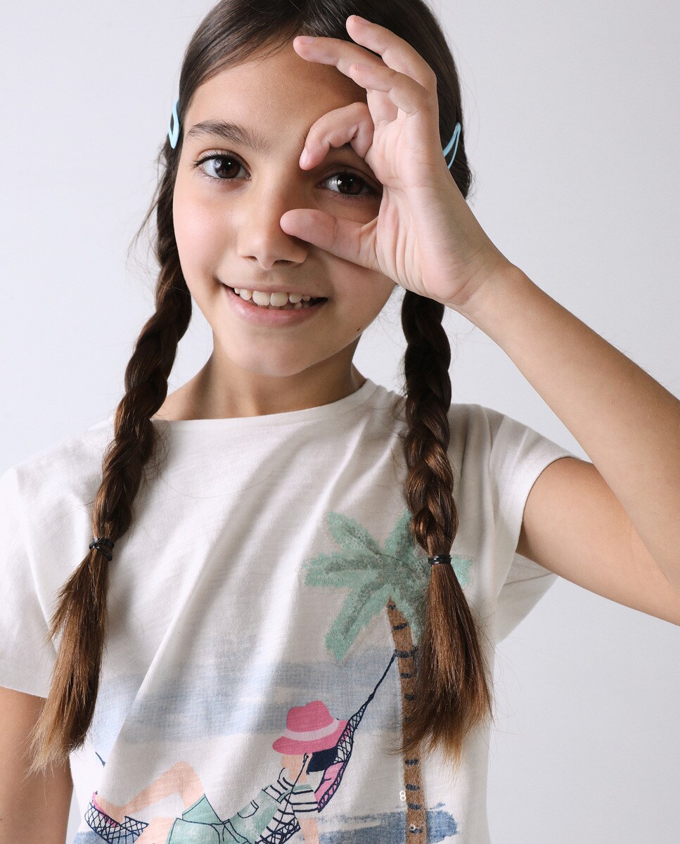 T-shirt de criança com boneca ocean Crema-2