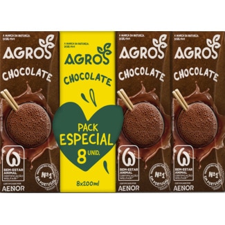 Leite Chocolate Pack 8 embalagem 200 ml - Agros