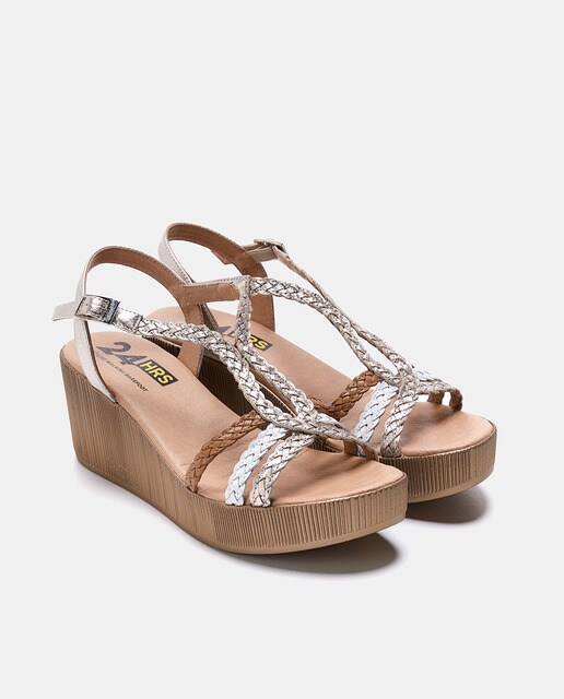 Sandalias de cuña de mujer en piel de color marrón claro · 24HRS · El Corte  Inglés
