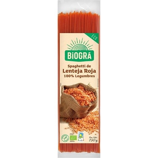 spaghetti de lenteja roja ecológicos 100% legumbres envase 250 g - Biogra