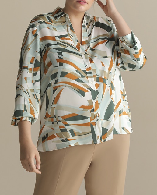 Imagen 0 de Blusa de mujer de talla grande manga larga estampado geométrico