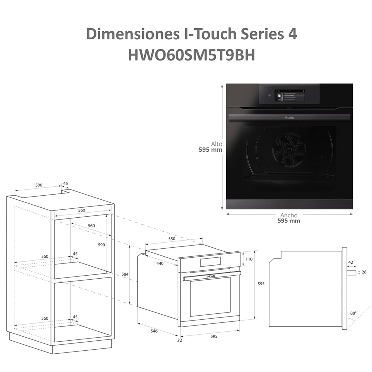 Horno multifunción Haier pirolítico, Wifi I-Touch Series 4- HWO60SM5T9BH Negro-2